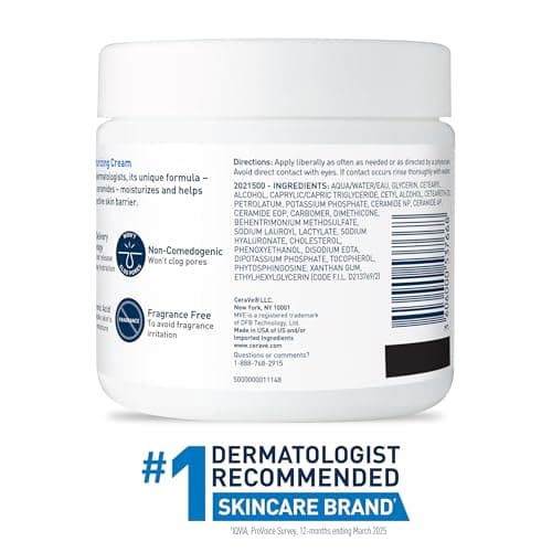 CeraVe Moisturizing Cream, Body and Face Moisturizer for Dry Skin, Body Cream with Hyaluronic Acid and Ceramides, Daily Moisturizer, Oil-Free, Fragrance Free, Non-Comedogenic, 19 Ounce 13