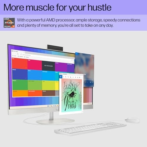 HP 27 inch All-in-One Desktop PC, FHD Display, AMD Ryzen 7 7730U, 32 GB RAM, 1 TB SSD, AMD Radeon Graphics, Windows 11 Home, 27-cr0012 (2024) 3