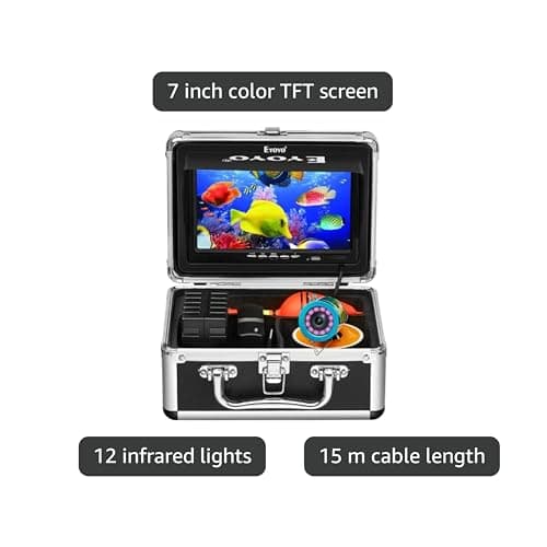 Eyoyo Underwater Fishing Camera 7 inch LCD Monitor Fish Finder Waterproof 1000TVL Fishing Camera 12pcs Infrared Lights for Lake, Boat, Ice Fishing 4