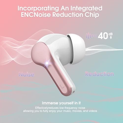 Wireless Earbuds, Bluetooth 5.4 Headphones HiFi Stereo, Bluetooth Earbuds with ENC Noise Cancelling Mic, IP7 Waterproof in Ear Earphones, 48H, LED Display Ear buds for Pad Phones Workout, Rose Gold 3
