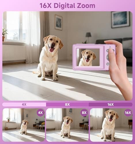 Compact Camera,56MP Dual-Screen Digital Camera for Teens with Auto Focus,Smile Capture,Anti-Shake,16X Zoom,32GB SD Card Camera Digital Gift for Boys Girls Teens 3
