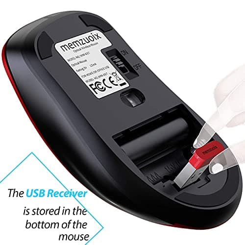 memzuoix 2.4G Wireless Mouse, 1400 DPI Mobile Optical Cordless Mouse with USB Receiver, Portable Computer Mice for Laptop, PC, Desktop, MacBook, 5 Buttons, Red 3