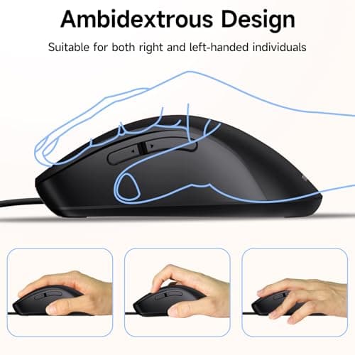 memzuoix Wired Mouse, USB Computer Mouse 1400 DPI Mobile Optical Mouse Ergonomic Design Computer Mice with 5FT Cord for Laptop, PC, Desktop, MacBook, 5 Buttons (Black) 4