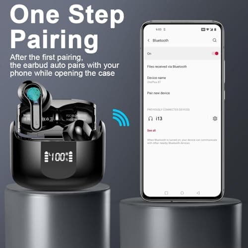 Wireless Earbuds, 2025 Bluetooth 5.4 Headphones NEW Ear Buds 40H Bass Stereo in-Ear Earphones ENC Noise Cancelling Earbuds with 4 HD Mic, USB-C LED Display IP7 Waterproof Sport Headset for Android iOS 6