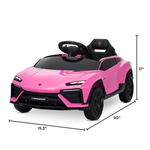 Kidzone Kids Electric Ride On 12V Licensed Lamborghini Lanzador Battery Powered Sports Car Toy with Parent Remote Control & Manual Drive, Bluetooth, LED Lights&Music - Pink 5