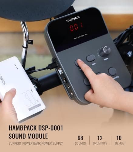 HAMPBACK MK-0 Electric Drum Set with 7'' Quiet Mesh Drum Pads, 8'' Full Rubber Cymbals, 12 Kits and 68 Authentic Sounds, USB MIDI, Throne, Sticks, Headphone, 2 Switch Pedals for Beginners & Kids 4