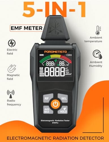 POROMETISTO EMF Meter Radiation Detector, ET01Pro EMF Detector, 5-in-1 Electromagnetic Field & Radio Frequency Detector for Home & Office EMF Inspections,Ghost Hunting Equipment|Trifield EMF Meter 4