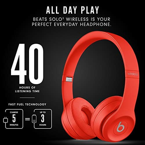 Beats Solo3 Wireless On-Ear Headphones - Apple W1 Headphone Chip, Class 1 Bluetooth, 40 Hours of Listening Time, Built-in Microphone - Red 5