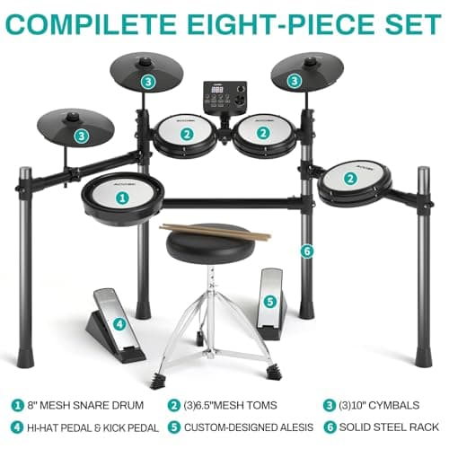 AODSK Electric Drum Set with Quiet Mesh Pads,Electronic Drum for Beginner,USB MIDI,Throne,Headphones,Sticks, Included 15 Kits and 195 Sounds (AED-403-Teenagers Beginners) 3