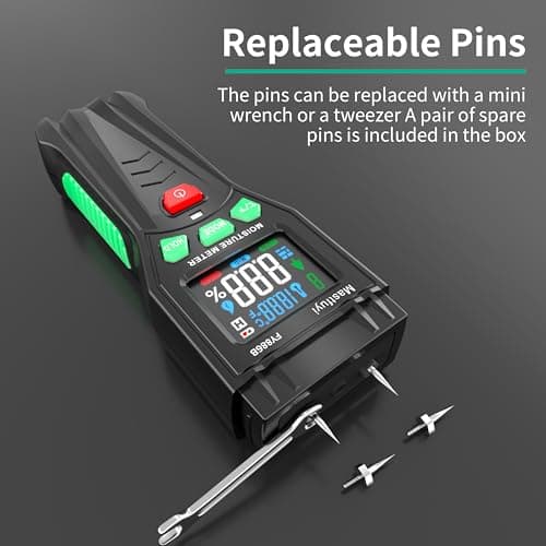 Mastfuyi Wood Moisture Meter, Firewood Moisture Tester, Drywall Moisture Detector, Pin Type Water Leak Detector with Visual Alerts for Lumber Logs Concrete Floors Ceiling Building Material Hardwood 4