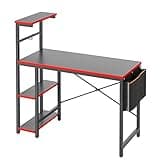 Bestier Gaming Desk with LED Lights, 44 Inch PC Gamer Desk for Small Spaces, Computer Desk with Reversible Storage Shelves & Side Storage Bag (Black 3D Carbon Fiber) 5