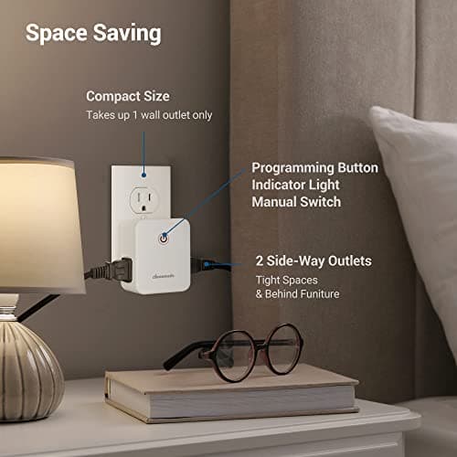 DEWENWILS Remote Control Outlet, Wireless Light Switch with 2 Side Outlets, 100 FT Range Remote Outlet Switch for Lamp, Christmas Decoration, No Wiring, 15A/1875W, Compact Design, Programmable 4