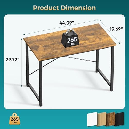 OLIXIS 44 Inch Computer Office Desk for Small Spaces, Writing Gaming Work Desk Modern Study Table with Metal Frame Home Bedroom, Rustic Brown 3