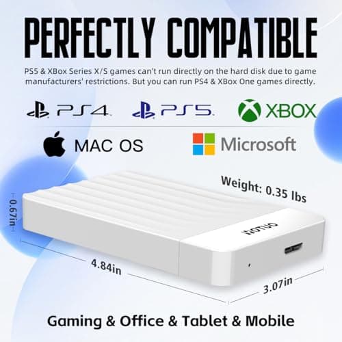 YOTUO Portable External Hard Drive Storage Expansion Mobile HDD USB 3.0 for PC, Mac, Desktop, Laptop, PS4, PS5, Xbox One X/S, Xbox 360, Xbox Series X/S, Office & Game (White, 320GB) 3