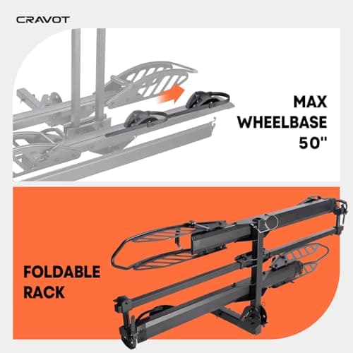 CRAVOT CyberRack E2 Hitch 2 EBike Rack with Ramp, 200 lbs Capacity Electric Bike Carrier Foldable Platform Mount, Up to 5-inch Fat Tire Bicycle for 2'' Receiver Cars Trucks SUVs Minivans RV, Trailer 5