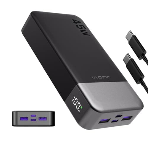 JUOVI Portable Power Bank, 20000mAh 45W Portable Charger, PD3.0 QC4.0 Fast Charging with LED Display, 2 USB-C, 2 USB-A, Battery Pack for iPhone 15 14 13 Series, MacBook, Galaxy, iPad, and More (Black)
