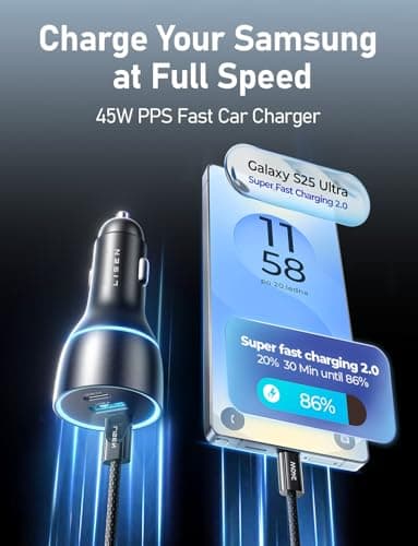 LISEN 170W Fast Car Charger for Galaxy S25 Ultra, GaN Chip PD3.1 Car Charger USB C for iPhone 17, 140W+PD30W/QC30W Cigarette Lighter USB Charger Adapter for iPhone 16 Pro, Laptop,MacBook Pro/Air,iPad 3