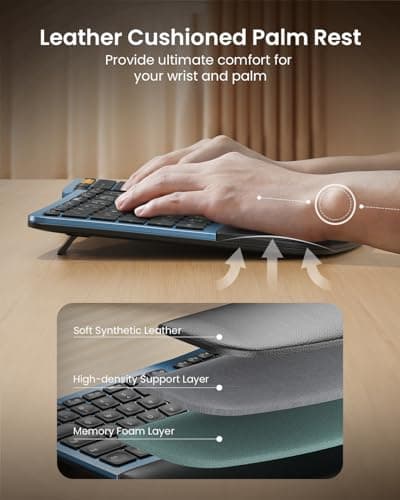 ProtoArc Backlit Bluetooth Ergonomic Keyboard, EK01 Plus Full Size Wireless Split Keyboard with Dual Bluetooth and USB, Cushioned Wrist Rest, Rechargeable, Compatible with Windows/Mac/Android, Blue 5