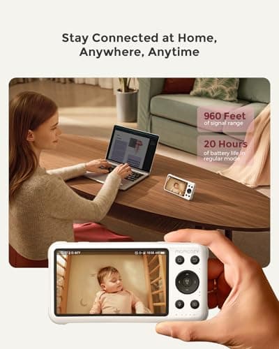 Momcozy Smart WiFi Baby Monitor with Camera and Audio, 5" 1080P Screen with Wall Mount, Motion & Cry Detection, Safe Fence, Clear Night Vision, 5000mAh Battery, 2-Way Talk, Photo & Video Recording 5