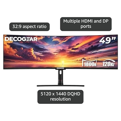 Deco Gear 49” Curved Dual-QHD 5120×1440 Ultrawide Monitor, 120Hz, HDR400, 1ms, FreeSync, USB-C 65W, PBP/PIP, KVM, Speakers, Height-Adjustable Stand – Designed by an American-Owned & Operated Company 3