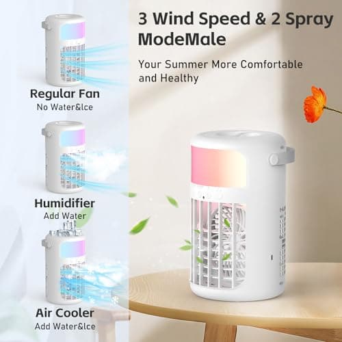 Portable Air Conditioner, 2025 Upgraded 4-IN-1 Ultra-Quiet Design Portable AC Unit with 2 Cool Mist & Speeds1500ml Remote Control Air Conditioner Evaporative for Home,Office,Bedroom, Camping 4