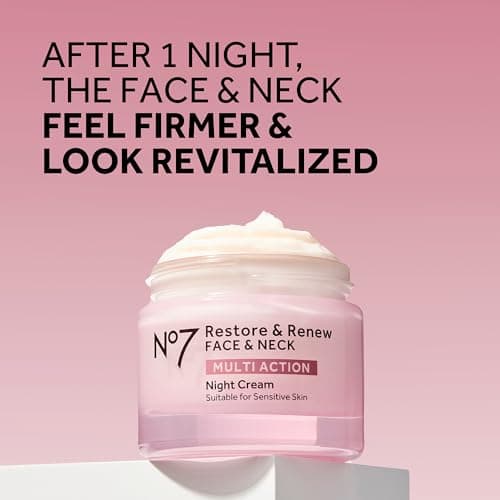 No7 Restore & Renew Multi Action Night Cream for Face & Neck - Nighttime Face Moisturizer with Collagen Peptides - Anti Aging Skin Care for Crepey Skin with Hyaluronic Acid & Ceramides (1.69 Oz) 2