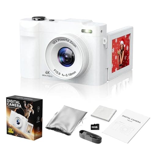 4K Digital Camera for Photography- 50MP Autofocus Vlogging Camera with 2.8" 180°Flip Screen, 18X Digital Zoom- Compact Point and Shoot Camera with 32GB TF for YouTube, Travel, Beginners, White