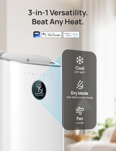 Dreo Portable Air Conditioners, 8000 BTU ASHRAE (5000 BTU DOE) Smart AC Unit for Bedroom with Drainage-free Cooling, 45dB Quiet, APP/Voice/Remote, Portable AC for Room Indoors, AC318S 4