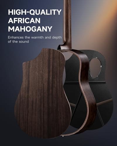 Donner Acoustic Guitar Kits for Beginners, Intermediate Learners & Adults - 38" Steel-String Guitars with Carbon Fiber Top, Wooden Bowl, Includes Free Lessons, Case, Strap (Satin, Black) 5