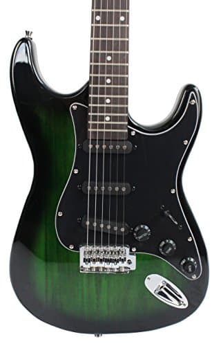 Stedman Pro EG39-TGRB-10W Beginner Series Electric Guitar with Case, Strap, Cable, Capo, Picks, Electronic Tuner, String Winder and Polish Cloth, 10W Amp, Transparent Green/Black Picguard 3