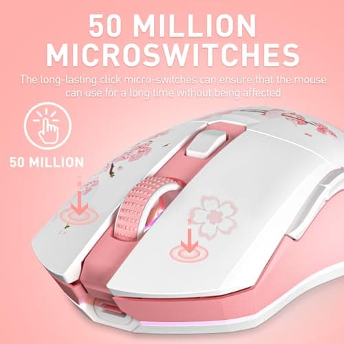 DAREU Sakura Pink Wireless Gaming Mouse with Charging Dock Rechargeable RGB,12K DPI,6 Programmable Buttons High-Precision Sensor [300IPS] [1000Hz] for PC Notebook Mac 4