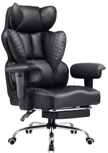 COMHOMA Big and Tall Office Chair 400LBS Wide Ergonomic Gaming Chair with Deluxe Embossing Designed Leather with Foot Rest,150°Reclining Adjustable Armrests Pocket Spring Back Support and Pillow