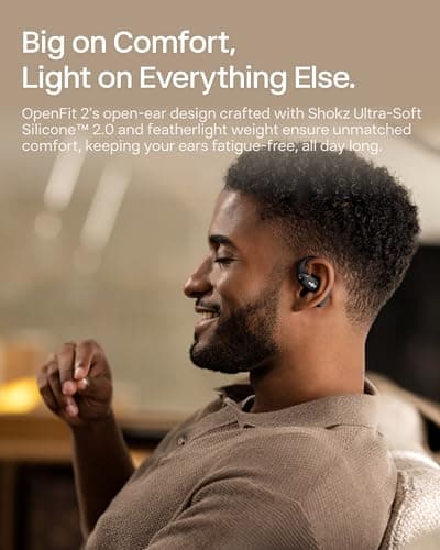 SHOKZ OpenFit 2 Open-Ear Headphones,True Wireless Bluetooth Earphones with Microphone,Earhook Earbuds with 48 Hours of Playtime,Fast Charging,IP55 Water-Resistant,with Carrying Bag,Black,Bluetooth5.4 5
