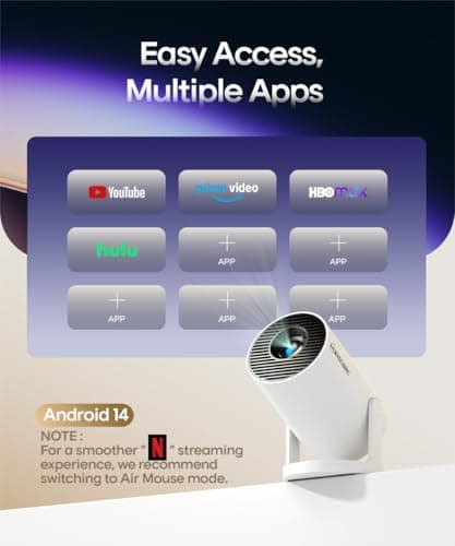 Magcubic 2025 Upgraded HY300PRO Mini Projector with WiFi and Bluetooth, Portable Projector 4K Support, Auto Keystone, 180 Degree Rotation, Smart Proyector for Home Outdoor Android 14 5