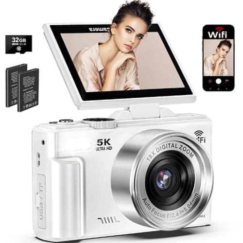 5K Digital Camera for Photography, 75MP WiFi Vlogging Camera for YouTube with 3" 180° Flip Screen, 18X Zoom UHD Autofocus Video Camara with 32GB SD Card