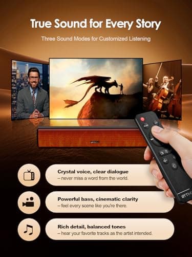 Rythflo 60W Bluetooth Sound Bar, 16 inch Compact TV Soundbar with Remote, 8 Flame Light Modes, Optical/ARC/AUX/RCA Connections, Wall-Mountable Home Theater Speaker for TV, PC, Projector, Gaming 4