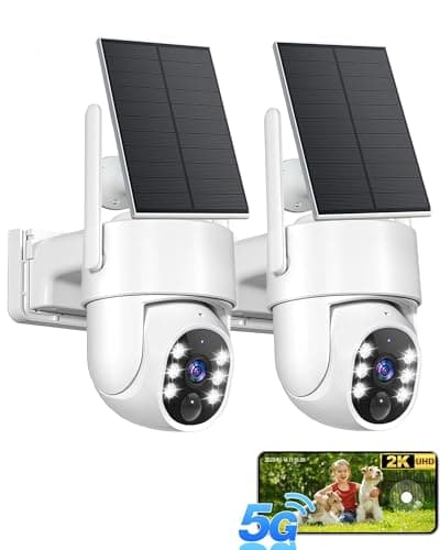 Gianteye 2K Solar Security Cameras Wireless Outdoor, 5G&2.4GHz Dual WiFi Cameras for Home Security, Solar & Battery Powered Outdoor Camera Wireless, Color Night Vision, PZT Human Detection, 2 Packs