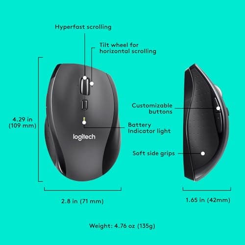 Logitech M705 Marathon Wireless Mouse, Gaming Mouse Wireless, 2.4 GHz USB-A Receiver, 5-Programmable Buttons, 3-Year Battery, PC, Mac, Laptop, Chromebook - Black 4