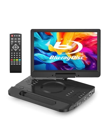 FANGOR 13.3’’ Portable Blu Ray Player with 12’’ 1080P Full HD Swivel Screen, Blu-ray DVD Player with HDMI Out & AV in, 4-5 Hours Rechargeable Battery, Support USB/Micro SD Card