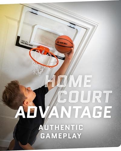SKLZ Pro Mini Basketball Hoop - 18" x 12" Clear, Shatterproof Backboard, Breakaway Rim, Heavy Duty Net, & 5" Ball - Easy Mount Padded, Slide-On Over-Door Mounts - Suitable for Office, Dorm, Bedroom 3