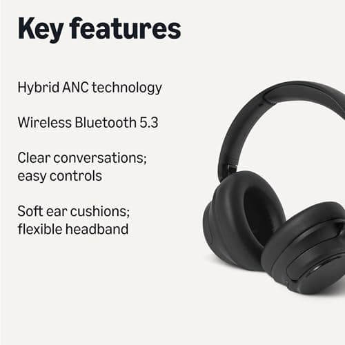Amazon Basics Hybrid Active Noise Cancelling Headphones, 35 Hours Playtime with ANC on and 45 Hours with ANC Off, Wireless, Over Ear Comfortable Fit, Bluetooth, One Size, Black 2