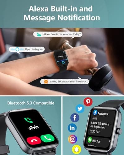 Smart Watches for Women/Men, Smart Watch for Android Phones and iPhone Compatible, Alexa Built-in, 1.8" Fitness Watches for Women, IP68 Waterproof /Bluetooth Call, Heart Rate/Sleep Monitor, Black 3