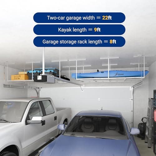 FLEXIMOUNTS 4x8 Overhead Garage Storage Rack, Adjustable Organization System, Heavy-Duty Metal Ceiling Racks, 750lbs Weight Capacity, White, Classic Series 4