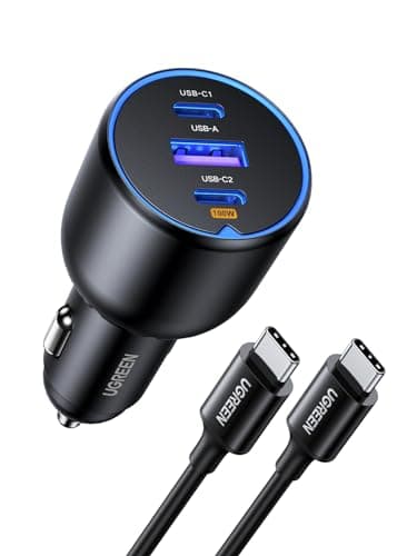 UGREEN 130W USB C Car Charger, PD 100W +PD 30W Type C Car Charger Adapter Compatible with iPhone 17/17 Air/17 Pro/17 Pro Max/16/15/14/13/12 Series, Galaxy S24 S23 Ultra, iPad, MacBook, and More