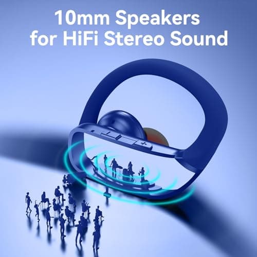bmani Ear Buds Wireless Earbuds Bluetooth Headphones with 80H Playtime LED Display Case, Over-Ear Hook with Mic, Stereo Sound, Easy Button Controls, Sports Earphones for Running Workout Gym Blue 5
