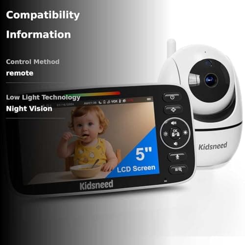 Baby Monitor with Camera and Audio – 720P Baby Camera No WiFi, 5 inch Screen,48 Hours Battery Life, Night Vision, Remote Pan& Tilt& Zoom，Two-Way Talk, Lullabies, Thermal Monitor, 1000ft Range 2