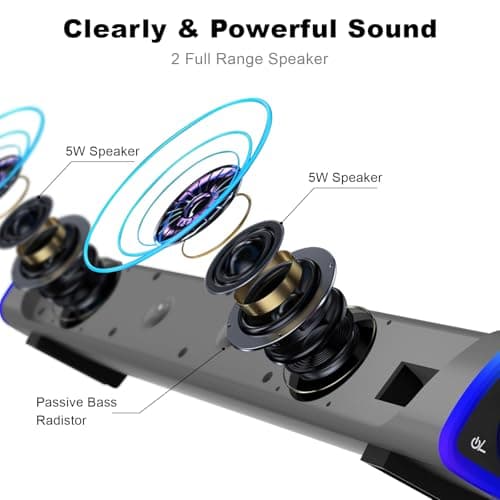 SOULION R30 Computer Speakers, Colorful LED Lights with Switch Button, Surround Sound Portable Computer Sound Bar Speakers for Desktop, Gray 3