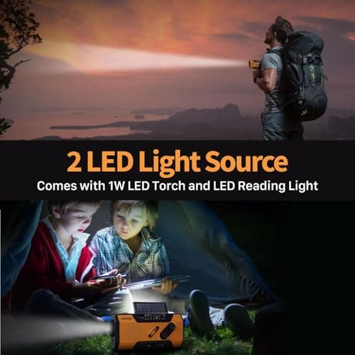 FosPower NOAA Emergency Weather Radio A1 7400mWh Portable Power Bank, AM/FM, USB/Solar/Hand Crank Charging, Battery Operated, SOS Alarm & Flashlight for Indoor/Outdoor Emergency - Orange 5