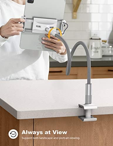 Lamicall Gooseneck Tablet Holder, Tablet Stand : Flexible Arm Clip Tablet Mount Compatible with iPad mini Pro Air, Kindle, Switch, Galaxy Tabs, More 4.7-10.5" Devices - Gray 2