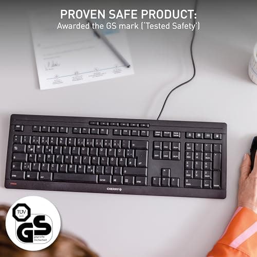 Cherry Stream Keyboard Wired USB SX Scissors Mechanism QWERTY Whisper-Quiet Silent Keystroke for Home Office, Work or Personal Computer. Black 5